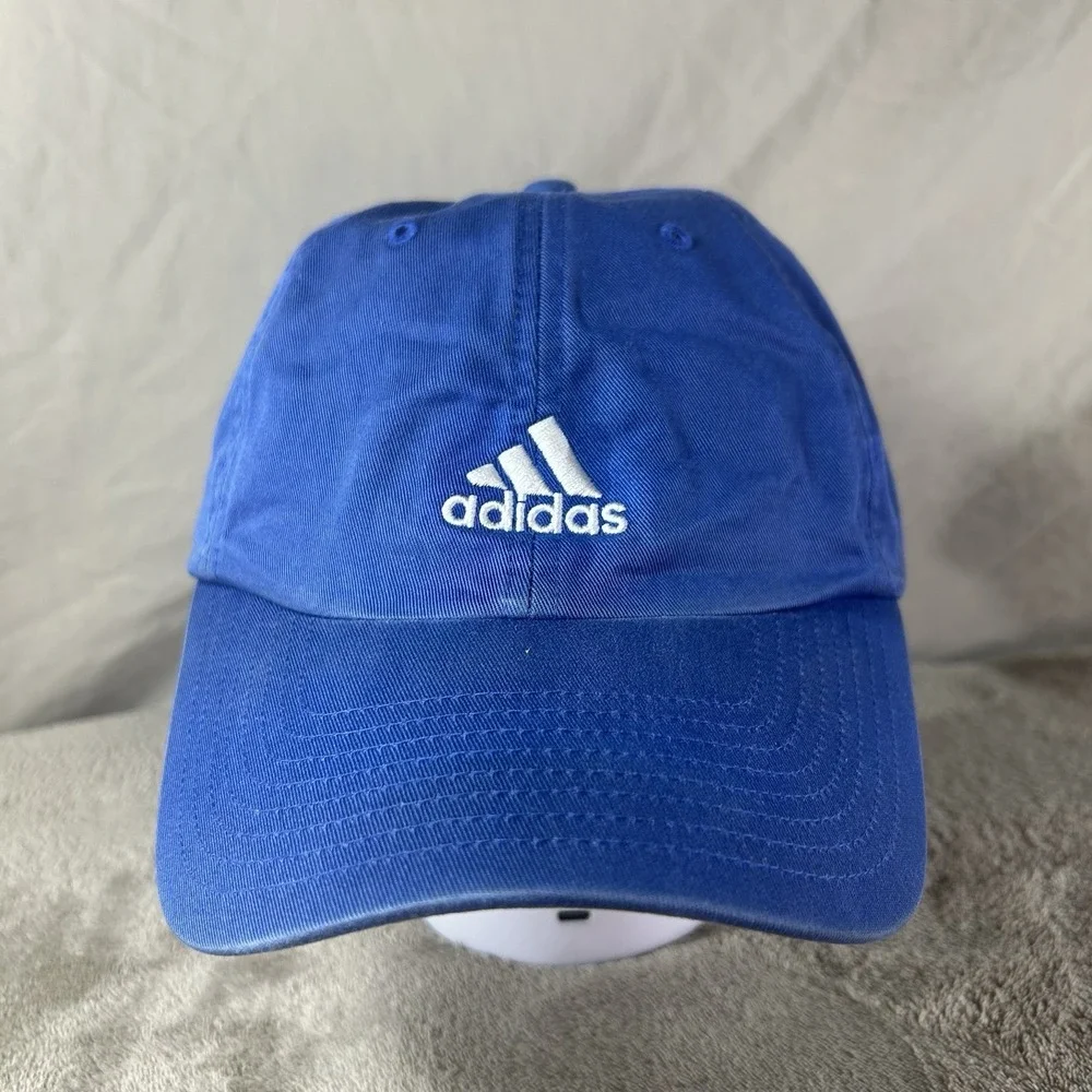 Adidas Blue Baseball Cap Adjustable Sport Hat White Embroidered Logo